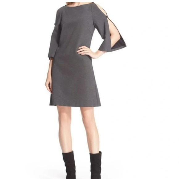Trina Turk Crawford Button Sleeve Cold Shoulder Gray Career Dress - Picture 1 of 9